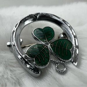 Vintage Mizpah England Horseshoe and Clover Brooch